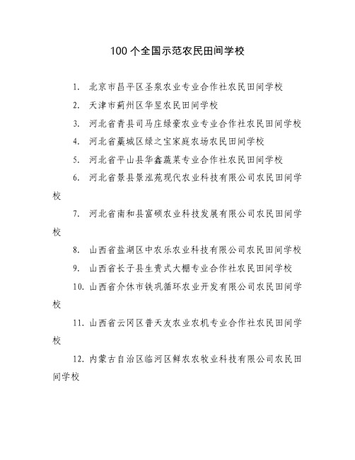 100个全国示范农民田间学校