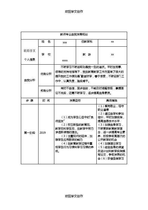 教师专业自我发展规划之欧阳学文创作