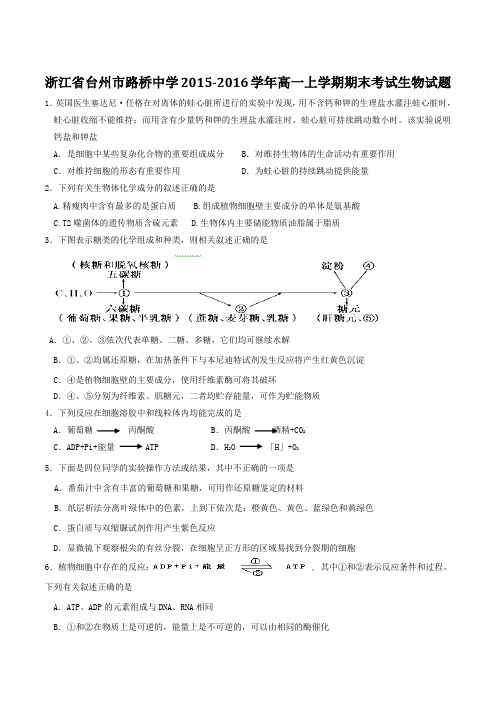【全国百强校】浙江省台州市路桥中学2015-2016学年高一上学期期末考试生物试题(原卷版)