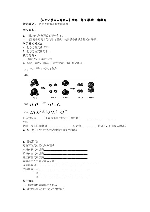 鲁教版化学八年级全一册《5.2化学反应的表示》(第2课时)