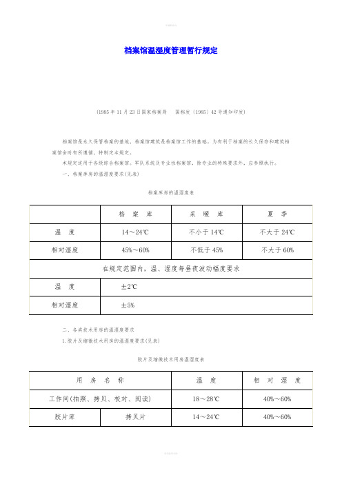 档案馆温湿度管理暂行规定