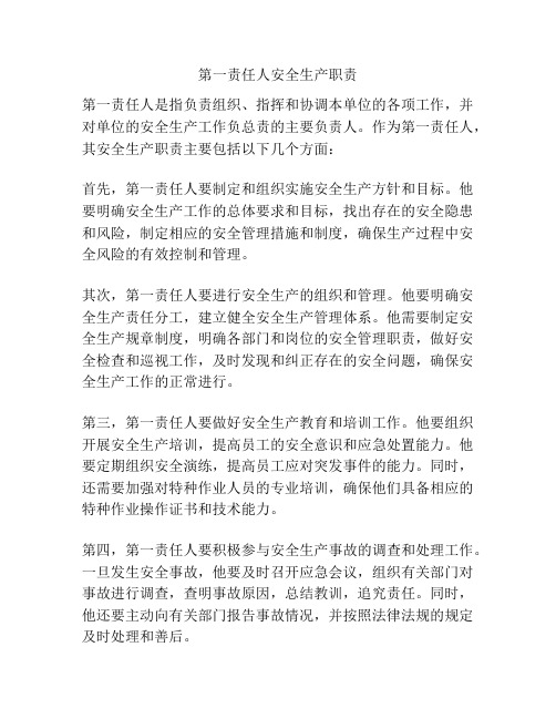 第一责任人安全生产职责