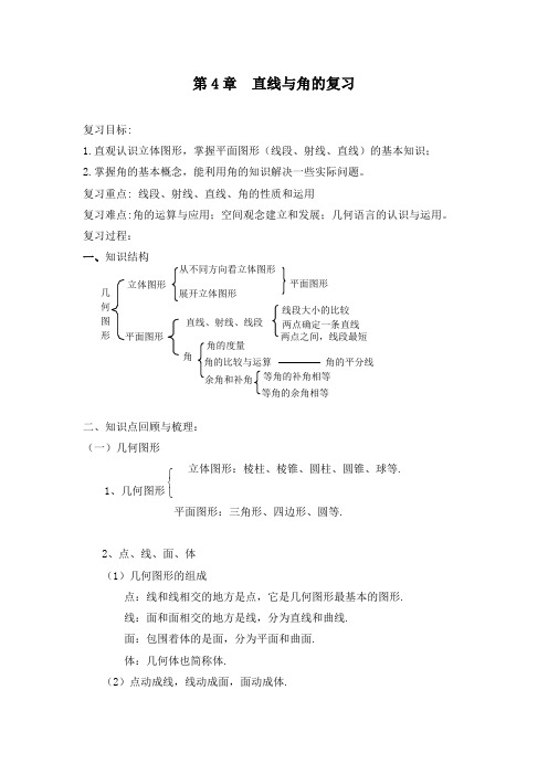 最新初中沪科版七年级数学上册第4章直线与角复习导学案