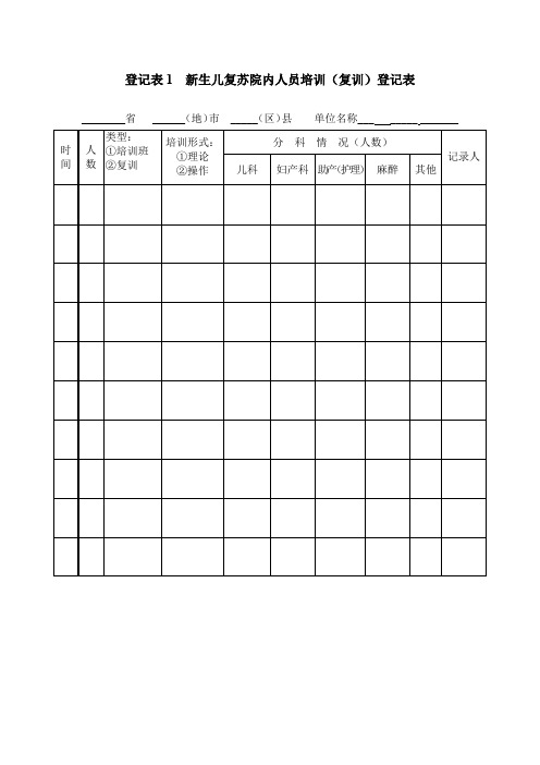 新生儿复苏医院登记表
