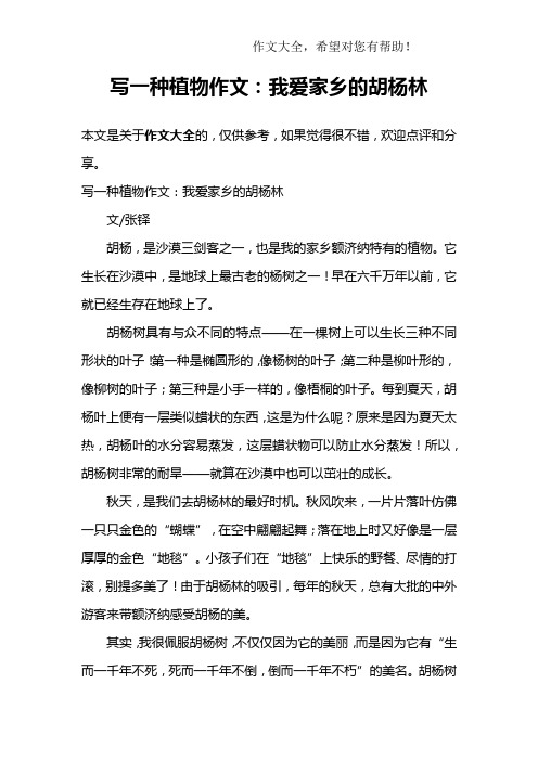 写一种植物作文：我爱家乡的胡杨林