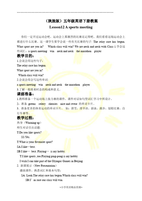 陕旅版英语五年级下册教案 Lesson 12(1)