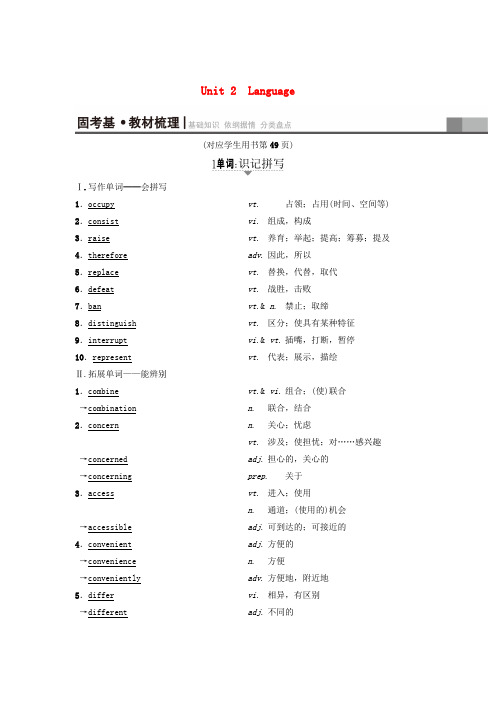2019版高三英语一轮复习 Unit 2 Language教师用书 牛津译林版必修3