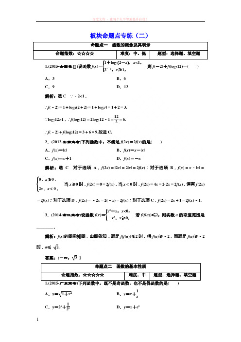 2018届高三数学(理)一轮复习函数的概念及其表示考点专练