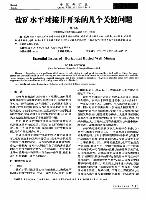 盐矿水平对接井开采的几个关键问题