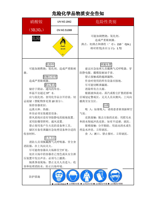 硝酸铵 危险化学品物质安全告知