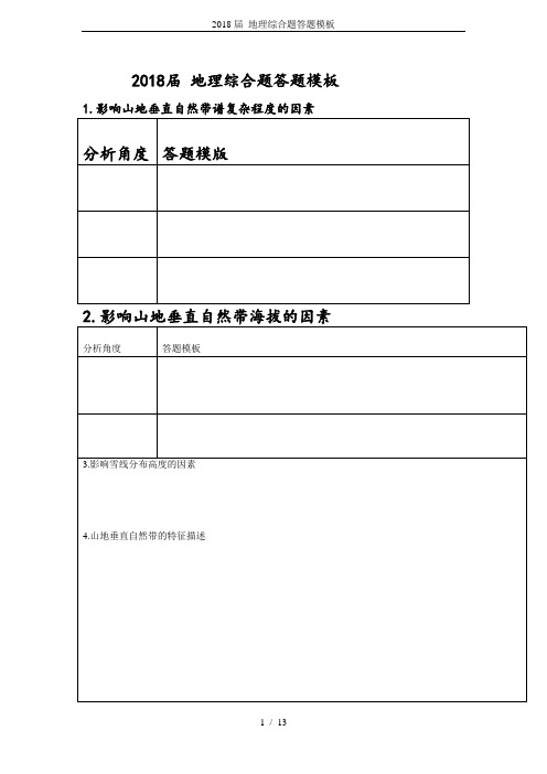 2018届 地理综合题答题模板