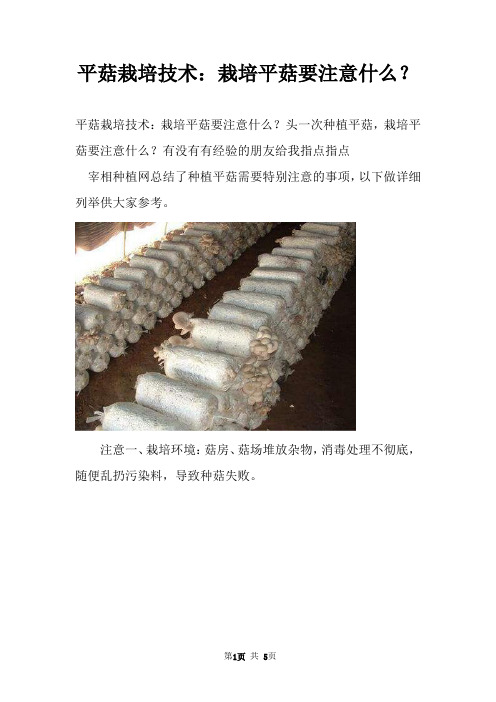 平菇栽培技术：栽培平菇要注意什么？