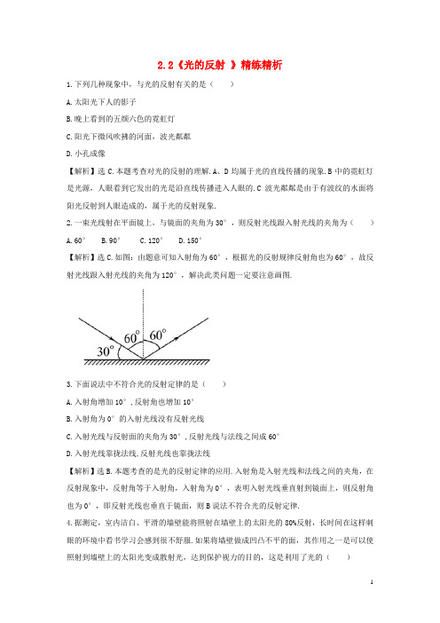 2013年秋八年级物理上册 2.2《光的反射 》精练精析 新人教版
