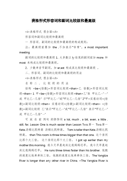表格形式形容词和副词比较级和最高级