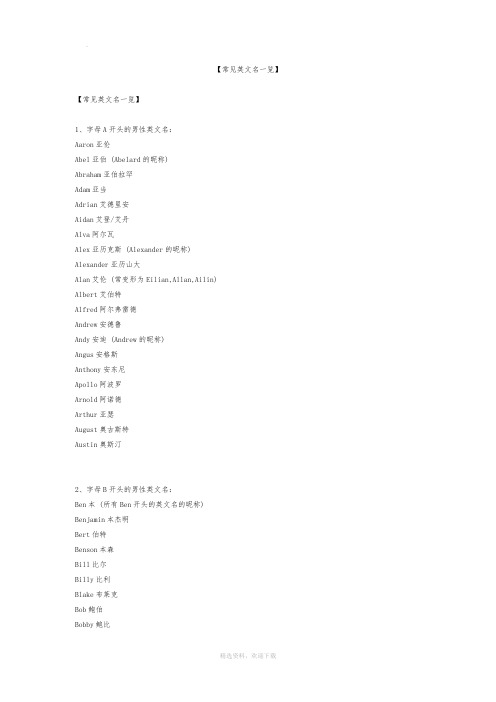 常见英文名一览