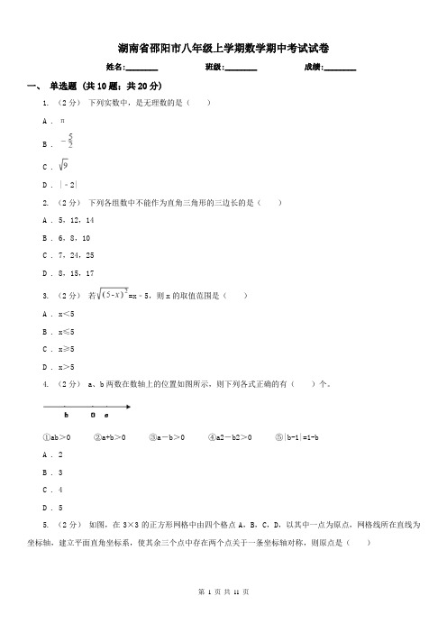 湖南省邵阳市八年级上学期数学期中考试试卷