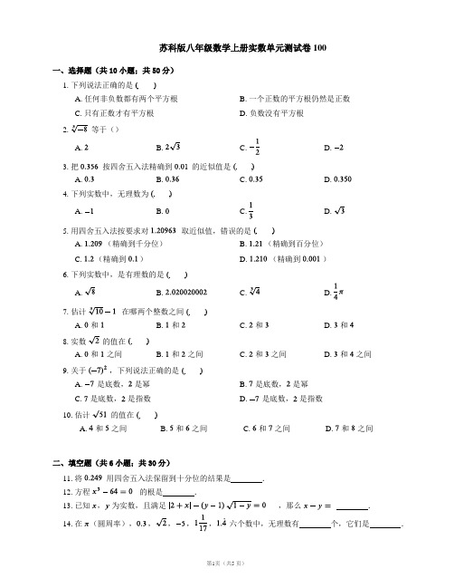 苏科版八年级数学上册实数单元测试卷100