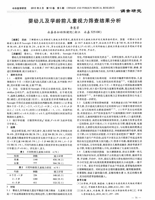 婴幼儿及学龄前儿童视力筛查结果分析