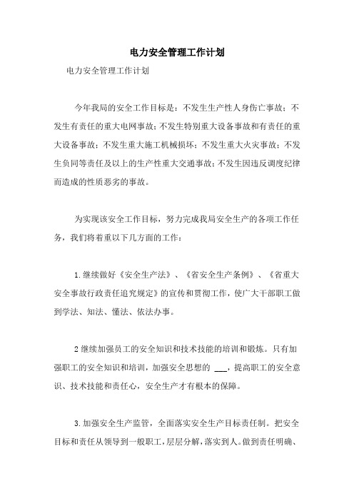 2020年电力安全管理工作计划
