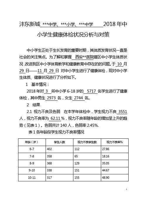 2018年中小学生体检分析