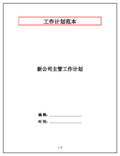 新公司主管工作计划