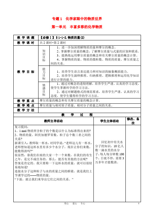 高中化学 物质的量(2)教案 苏教版必修1.doc