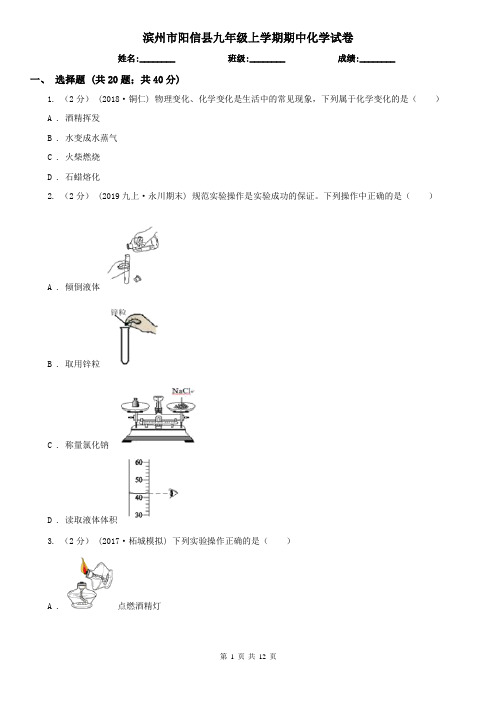 滨州市阳信县九年级上学期期中化学试卷
