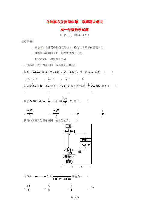 内蒙古北京八中乌兰察布分校2017_2018学年高一数学下学期期末考试试题2018071601161
