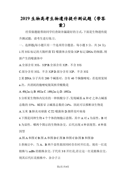 生物高考生物遗传提升测试题(带答案)