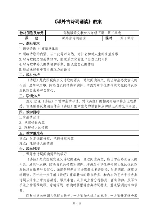 人教部编版初中语文八年级下册第三单元《课外古诗词诵读》优秀教案(内含2课时)