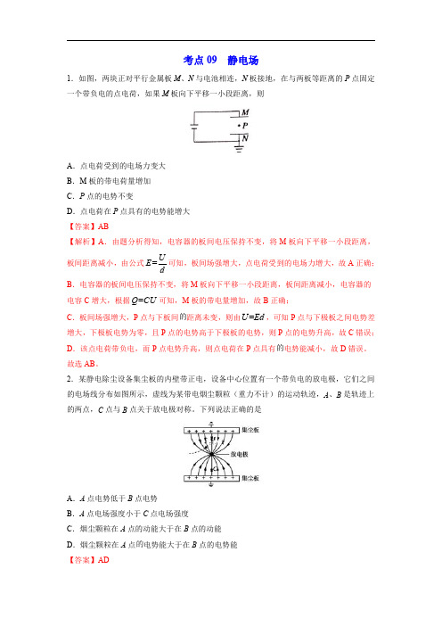 精选09 静电场(解析版)-2020年高考物理108所名校押题精选