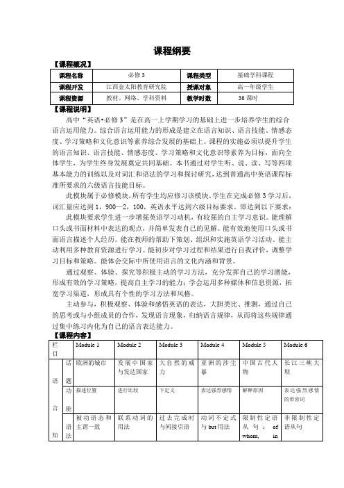 【课程纲要】课程纲要外研必修3