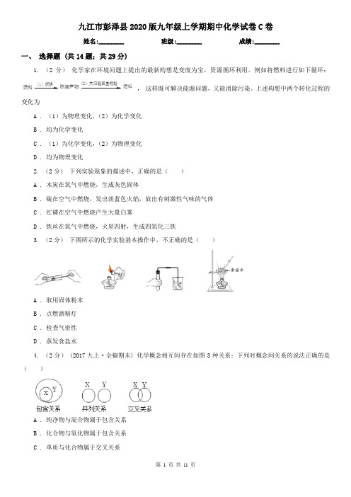 九江市彭泽县2020版九年级上学期期中化学试卷C卷