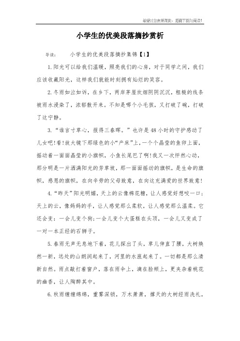 小学生的优美段落摘抄赏析