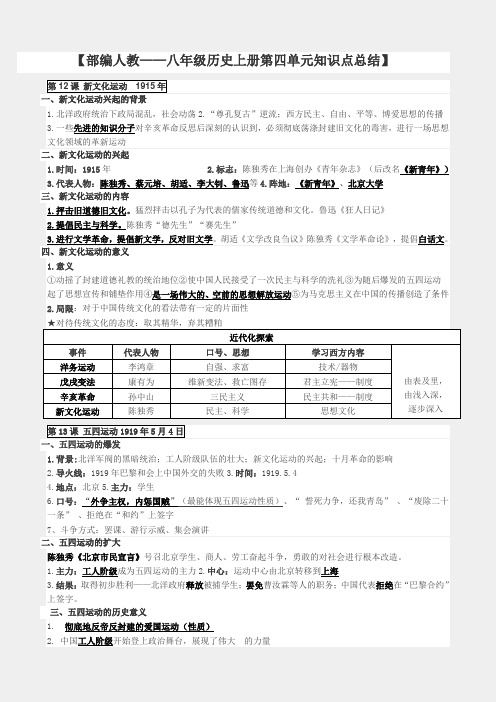 「精品」初中人教版八年级历史上册第四单元知识点