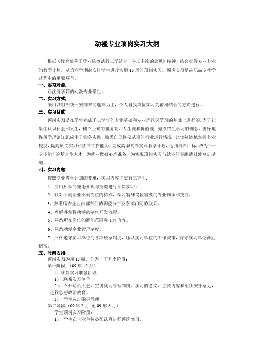动漫专业顶岗实习大纲