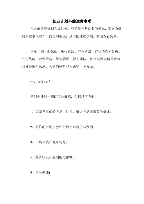 创业计划书的注意事项