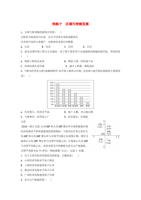 推荐2017版高考地理考前特训学考70分快练选择题快练十区域可持续发展