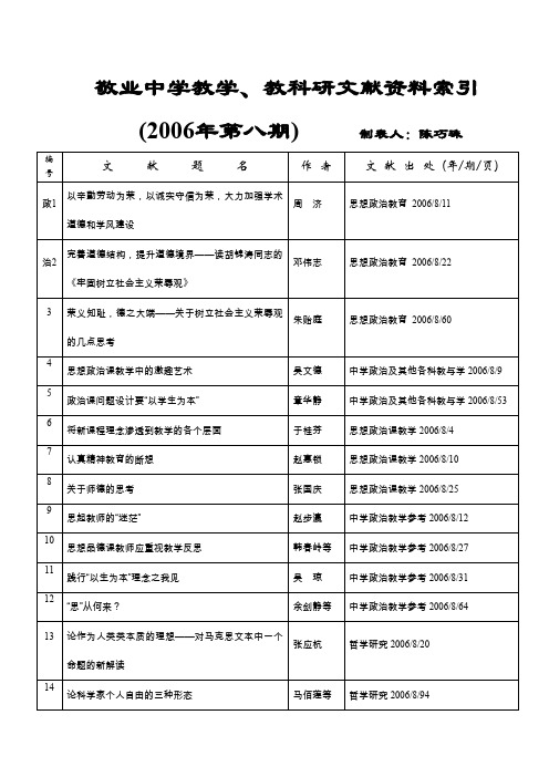 敬业中学教学、教科研文献资料索引