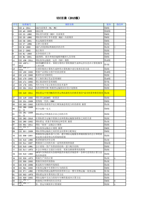 国际铁路联盟UIC目录(2013版)