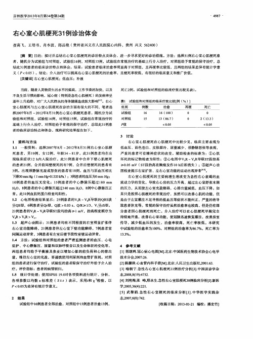 右心室心肌梗死31例诊治体会