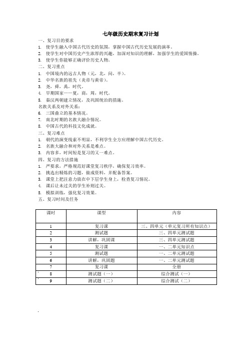 七年级历史期末复习计划
