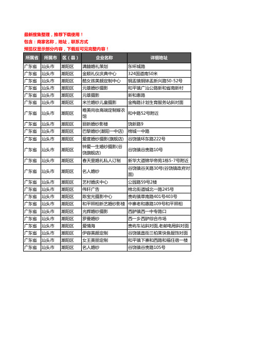 新版广东省汕头市潮阳区婚庆公司企业公司商家户名录单联系方式地址大全23家