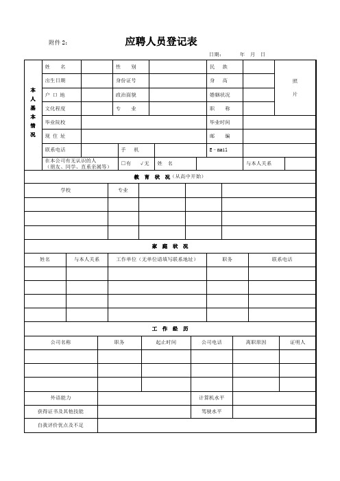 员工应聘登记表
