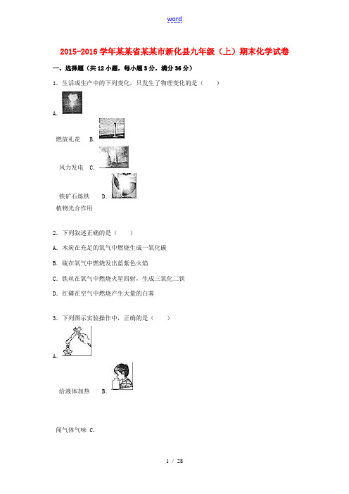 湖南省娄底市新化县九年级化学上学期期末试题(含解析) 新人教版-新人教版初中九年级全册化学试题