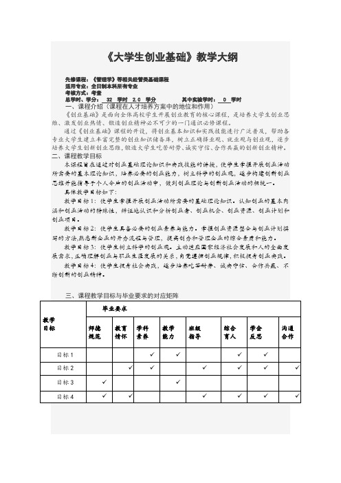 《大学生创业基础》教学大纲