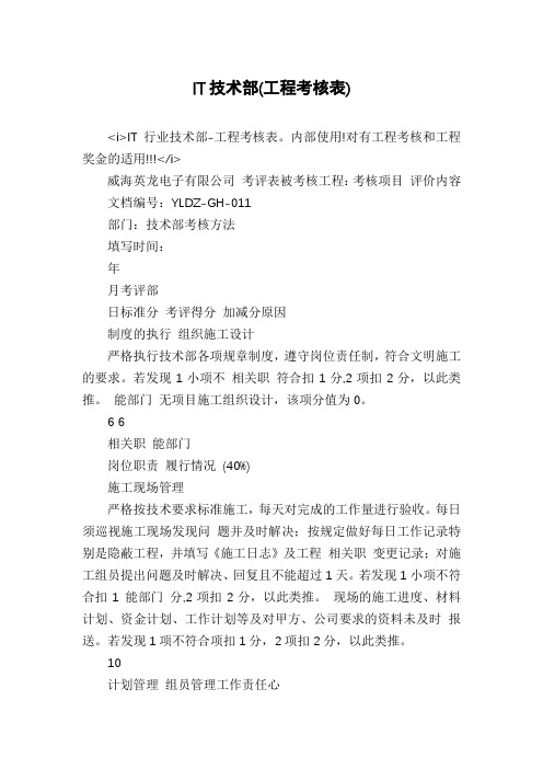 IT技术部(工程考核表)