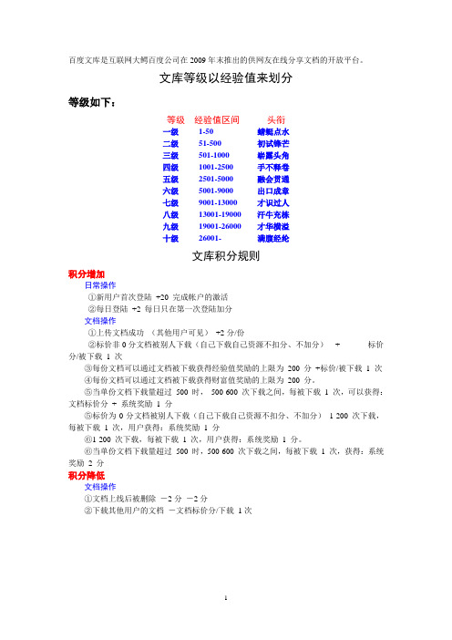 百度文库等级的划分
