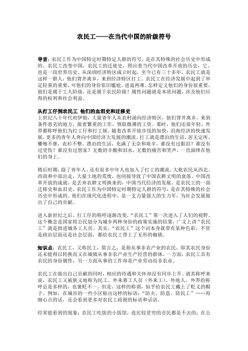 农民工——在当代中国的阶级符号