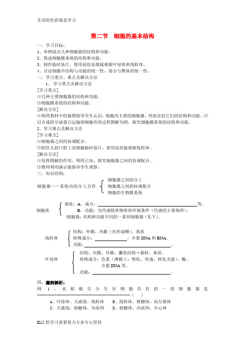 [推荐学习]高中生物 1.2.2《细胞的基本结构》(2)学案 中图版必修1